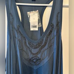 NWT Banana Republic Racer Back Tank in Slate Blue w/ copper Beaded Detail - Sz S